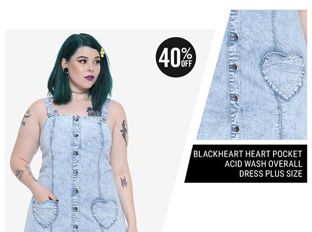 Blackheart Heart Pocket Acid Wash Overall Dress Plus Size