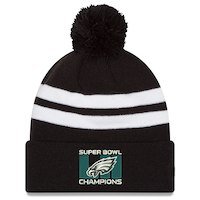 New Era Philadelphia Eagles Black Super Bowl LII Champions Top Stripe Knit Hat