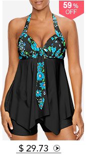 Open Back Printed Asymmetric Hem Tankini Set