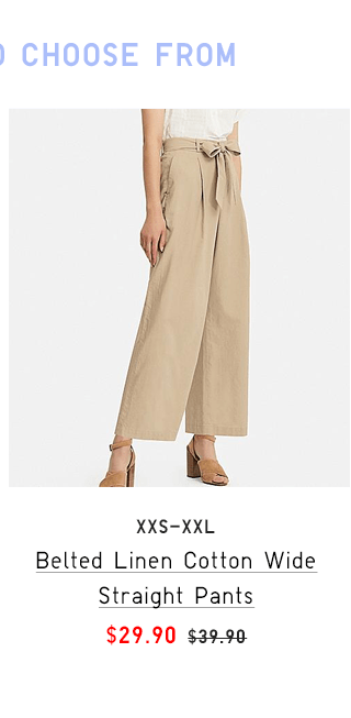 BELTED LINEN COTTON WIDE STRAIGHT PANTS $29.90