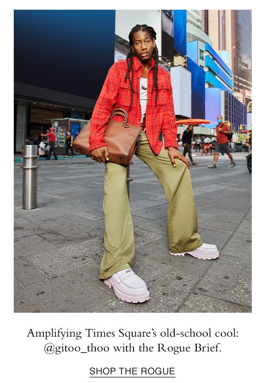 Amplifying Times Square's old-school cool: @gitoo_thoo with the Rogue Brief. SHOP THE ROGUE