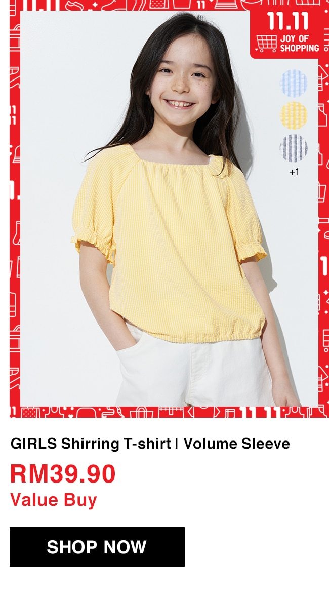 GIRLS Shirring T-shirt | Volume Sleeve