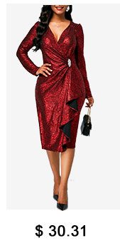 Zipper Back Wine Red Sequin Dress