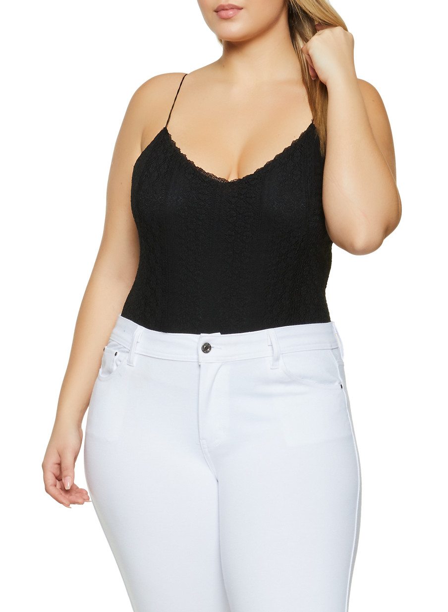 Plus Size Solid Lace Cami Bodysuit