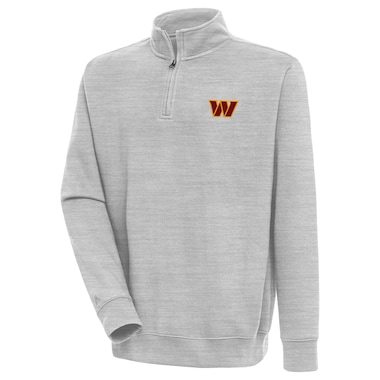 Men's Antigua Heather Gray Washington Commanders Victory Quarter-Zip Pullover Top