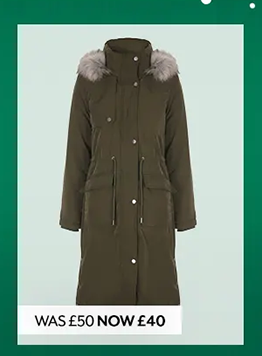 Womens Khaki Mid Length Parka Coat