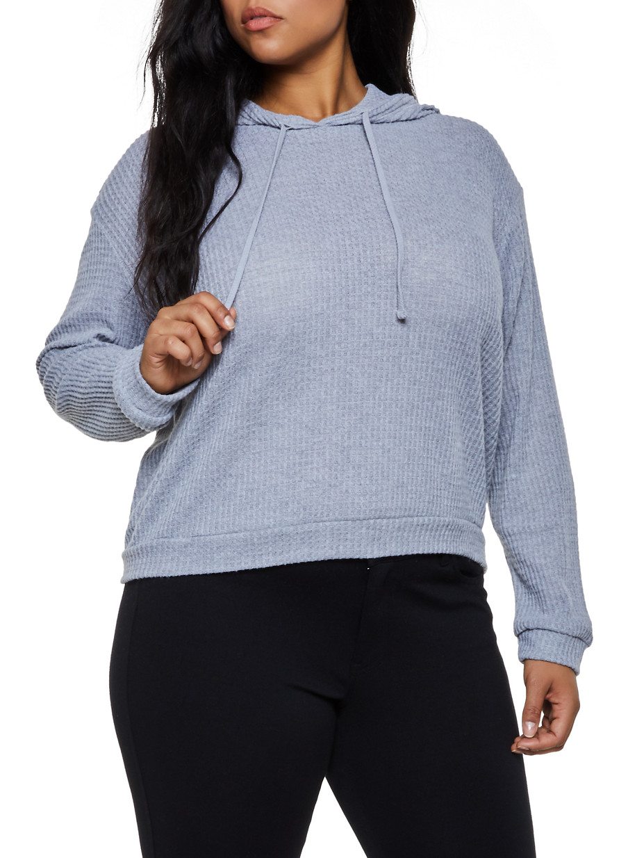 Plus Size Hooded Waffle Knit Sweatshirt