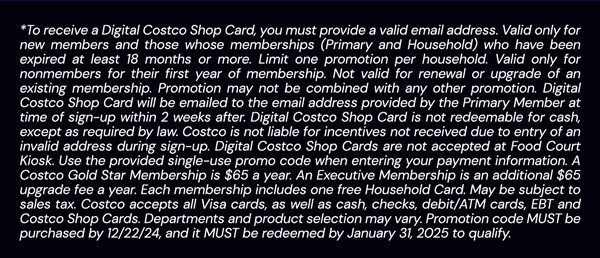 Digital Costco Shop Card Disclaimer | Terms & Conditions Apply - See Website for Details