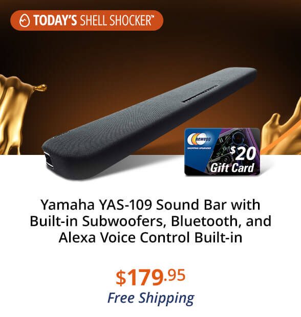 Yamaha YAS-109 Sound Bar with Built-in Subwoofers, Bluetooth, and Alexa Voice Control Built-in