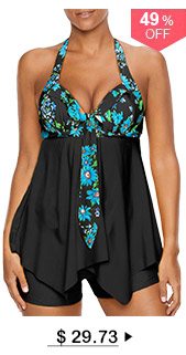 Open Back Printed Asymmetric Hem Tankini Set