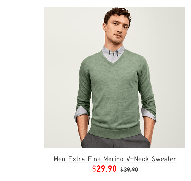 MEN EXTRA FINE MERINO V-NECK SWEATER $29.90