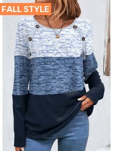 Blue Patchwork Striped Long Sleeve Round Neck Sweatshirt