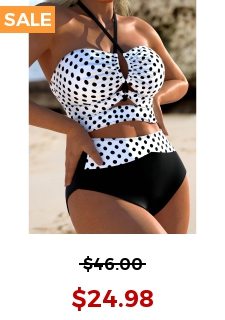 Lace Up Polka Dot Black Bikini Set