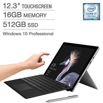 Microsoft Surface Pro Bundle with Intel Core i7 Processor, 16GB Memory, 512GB SSD, Windows 10 Professional, Surface Pro Type Cover, and Surface Pen