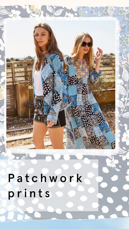 Patchwork print quilted jacket blue
