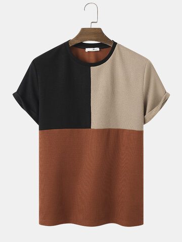 Color Block Stitching Textured T-Shirts