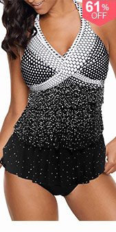 Polka Dot Print Halter Neck Layered Tankini Set