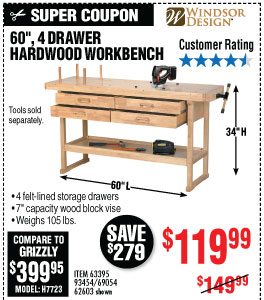 View 60 in. 4 Drawer Hardwood Workbench