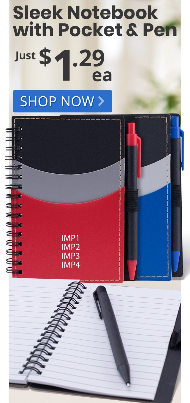 Sleek Notebook with Pocket and Pen for only $1.29 each!