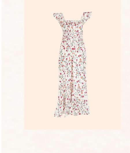 Pamela floral print dress in sustainable cotton ivory