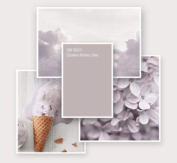 Image of SW0021 Queen Anne Lilac and coordinating swatches.