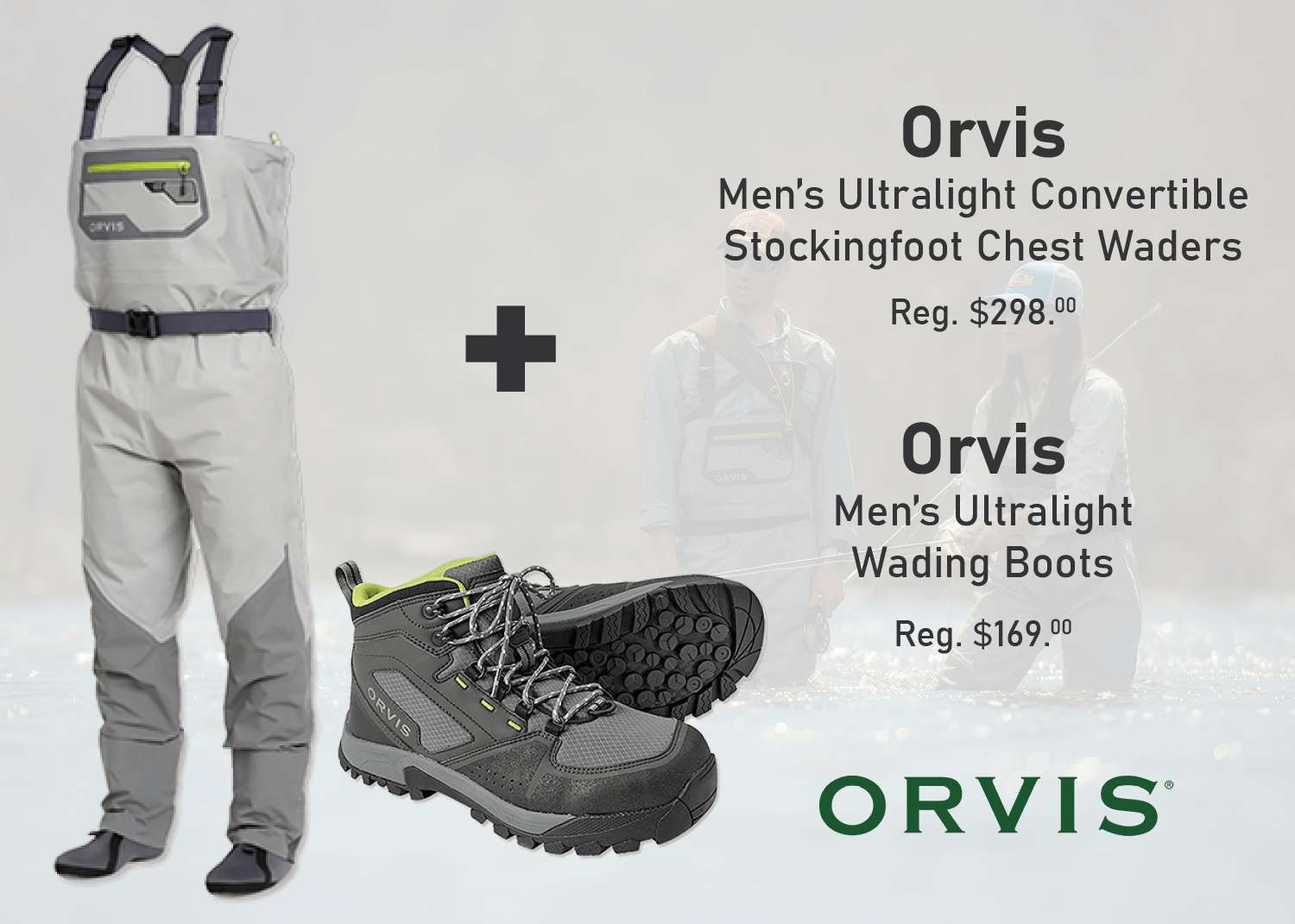 Orvis Men's Ultralight Convertible Stockingfoot Chest Waders + Orvis Men's Ultralight Wading Boots
