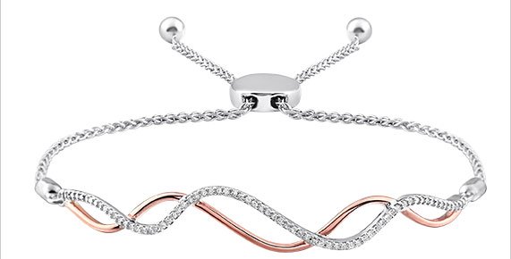 Diamond Bolo Bracelet 1/5 ct tw Sterling Silver/10K Rose Gold