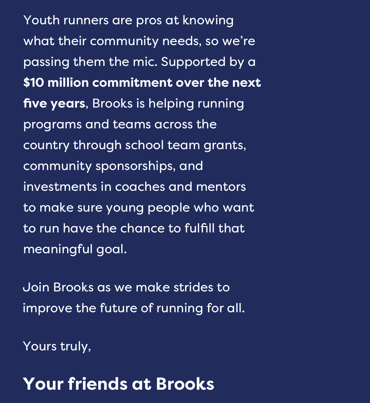 Youth runners are pros at knowing what their community needs, so we're passing them the mic. | Join Brooks as we make strides to improve the future of running for all.