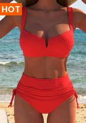 ROTITA Tie Square Neck Red Bikini Set