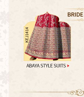 Mehendi Revelry of Banarasis & Abaya style Suits for Bride. Shop Now!