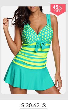 Polka Dot Print Wide Strap Swimdress and Shorts