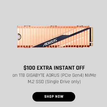 $100 EXTRA INSTANT OFF on 1TB GIGABYTE AORUS (PCIe Gen4) NVMe M.2 SSD (Single Drive only)