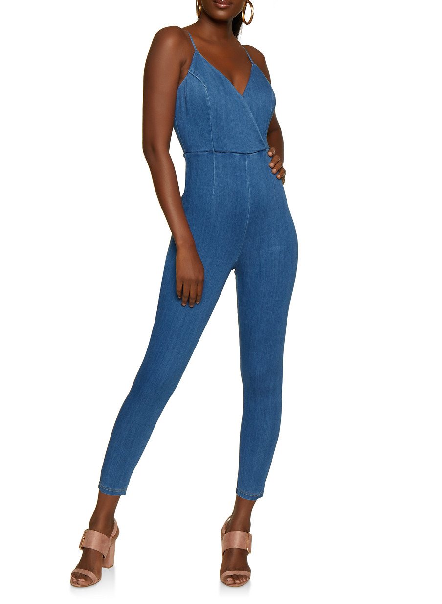 Faux Wrap Cami Denim Jumpsuit