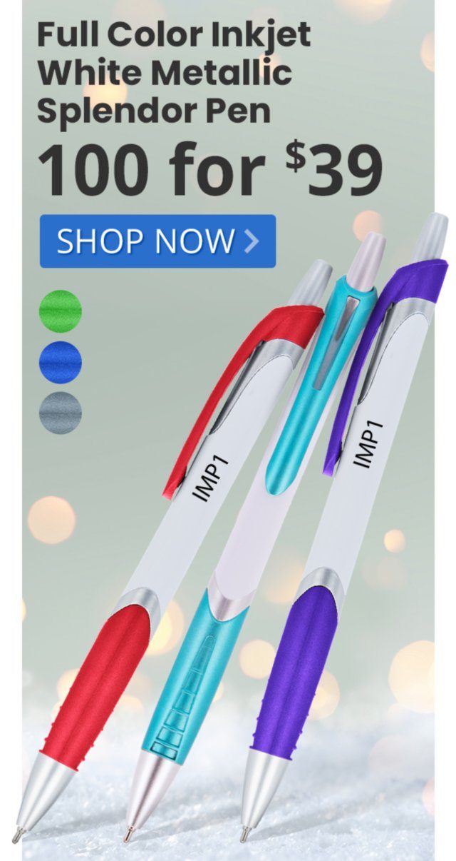 100 Full Color Inkjet White Metallic Splendor Pens for only $39!