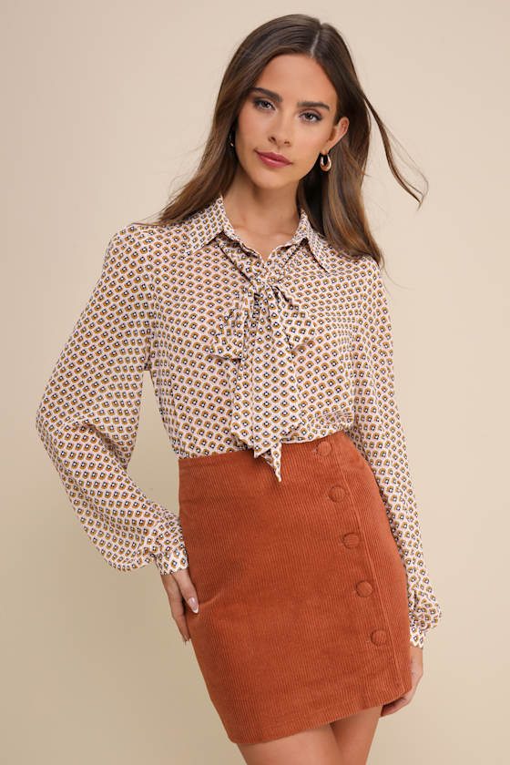 Image of Katherina Rust Brown Button Front Corduroy Skirt