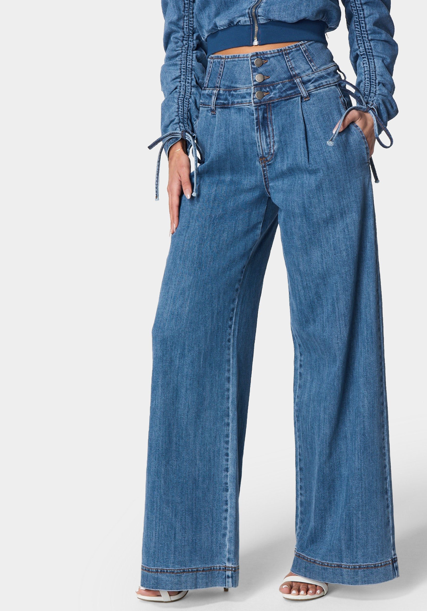 Image of High Waisted Build Up Corset Ultra Wide Leg Jeans