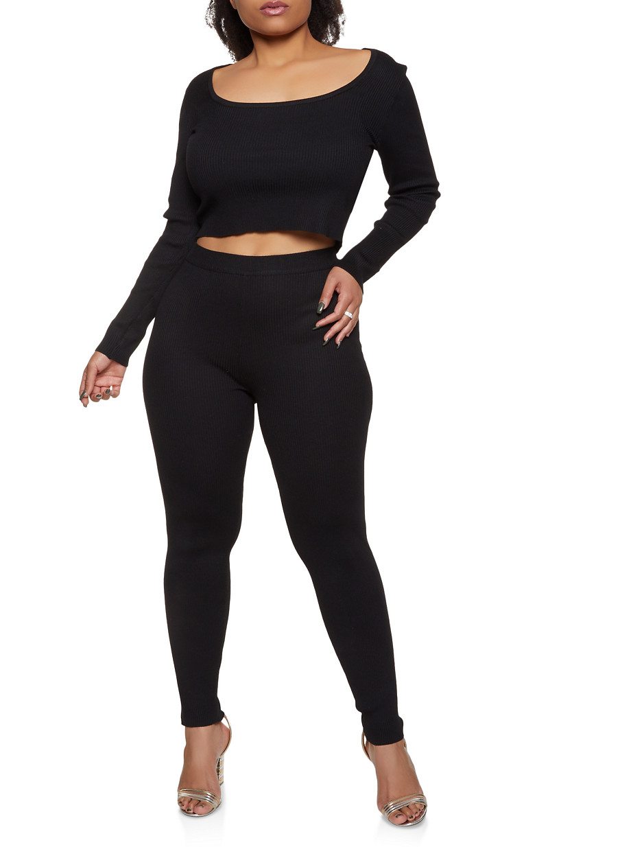 Plus Size Cropped Sweater and Leggings Set