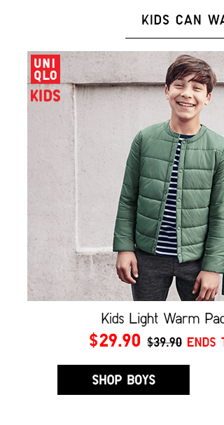 KIDS LIGHT WARM PADDED COMPACT JACKET $29.90 - SHOP BOYS