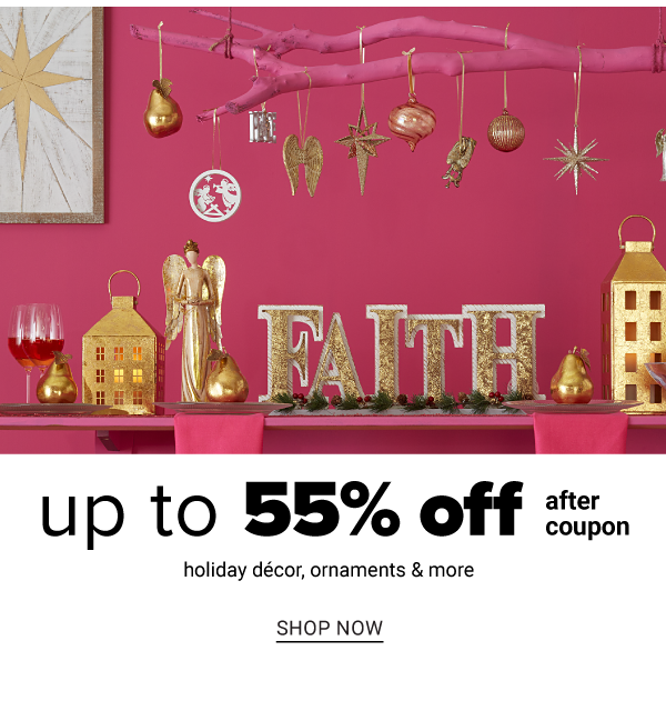 Up to 55% off after coupon Holiday Décor, Ornaments and more - Shop Now