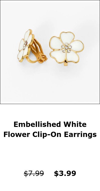 Embellished White Flower Clip-On Earrings