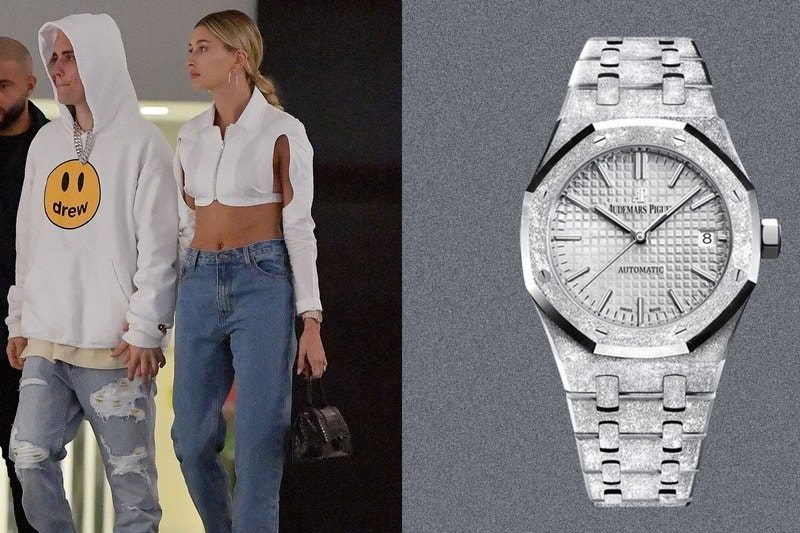 Justin Bieber and Haley Bieber walking to dinner and a Audemars Piguet watch
