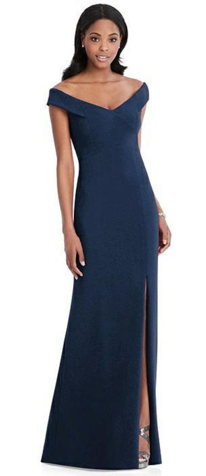 Off the Shoulder Full Length Gown in Midnight