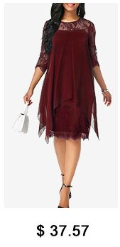 Chiffon Overlay Three Quarter Sleeve Dress