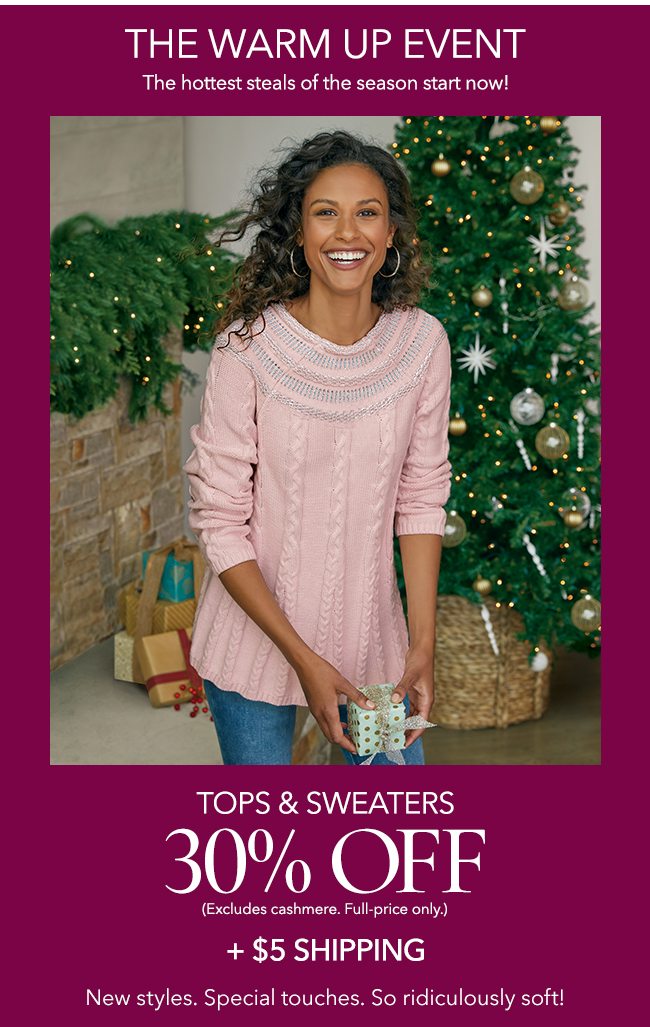 Tops and sweaters 30% off. $5 shipping.