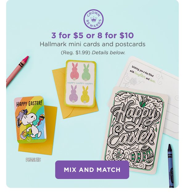 Hallmark mini cards and postcards: 3 for $5 or 8 for $10 (details below).