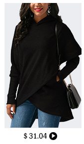 Pocket Black Asymmetric Hem Long Sleeve Hoodie