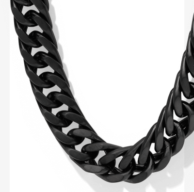 Solid Matte Curb Necklace Black Ion-Plated Stainless Steel 24''