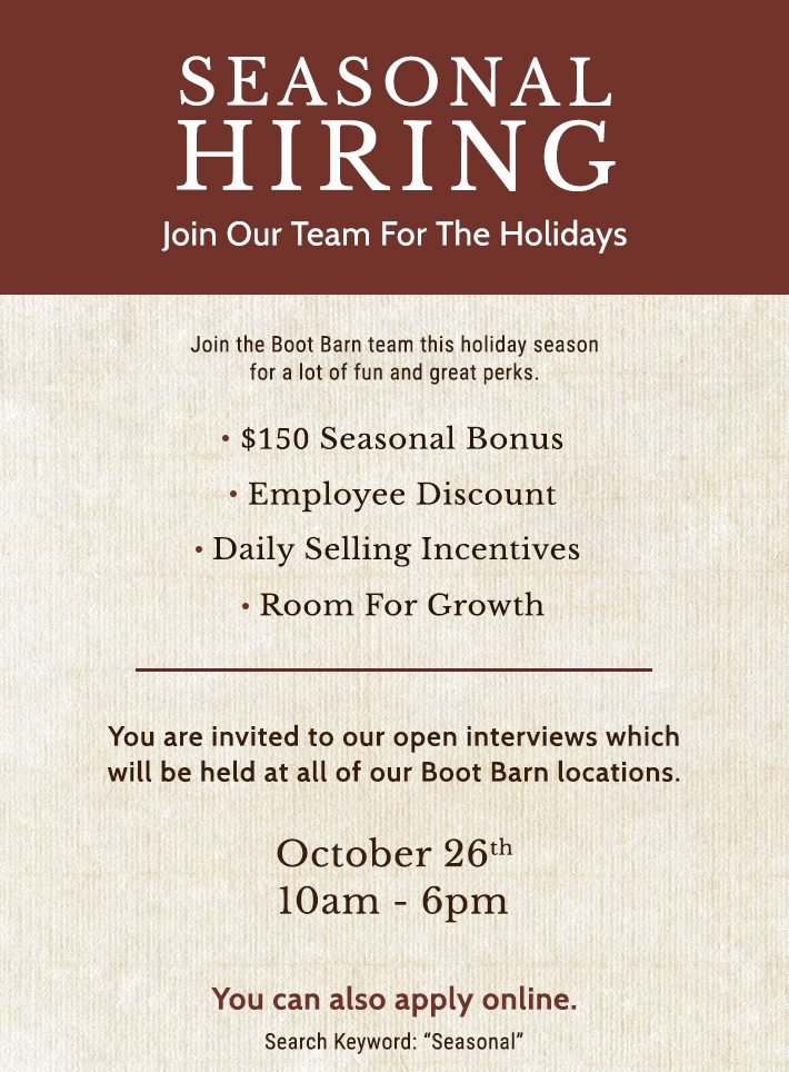 Join Our Team This Holiday Season Boot Barn Email Archive