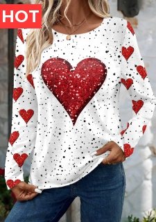 White Valentine's Day Print Long Sleeve T Shirt