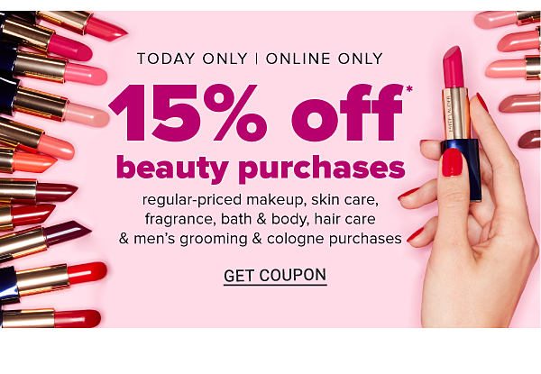 Today Only! Online Only - 15% off Beauty Purchases - Get Coupon